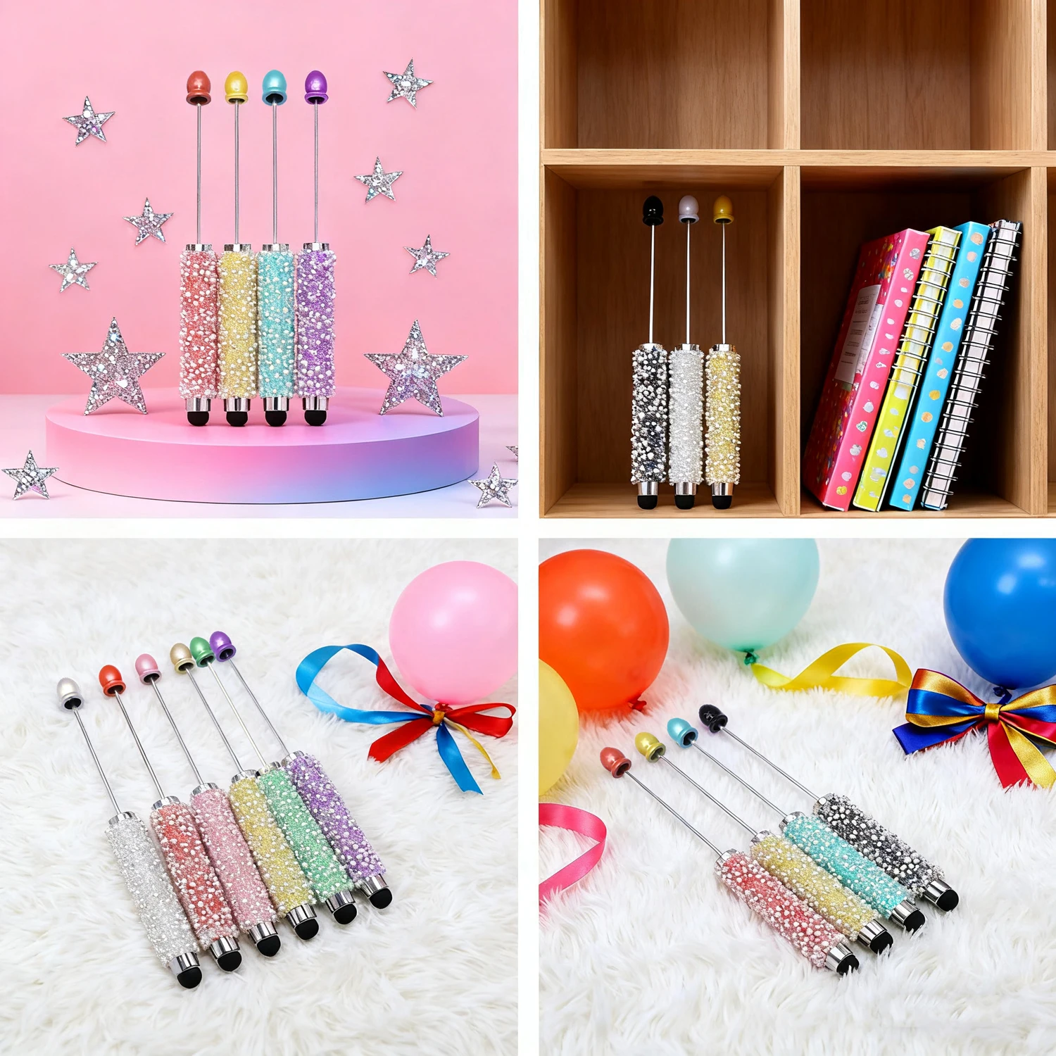 

24Pcs Wholesale Starry Beaded Stylus Pen - DIY Sugar Bead Design, Dual Touch & Writing Function