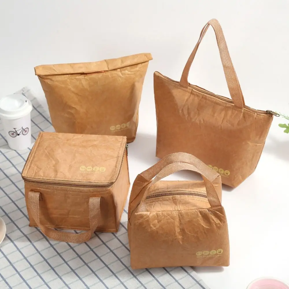 Organizer Leakproof Cooler Lunch Box Bag Foldable Food Hand Bags Waterproof Lunch Bag Kraft Paper Bags Tote Canvas Lunch Bag