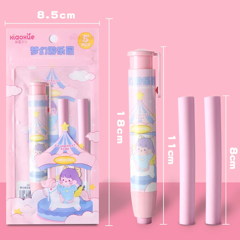 Cartoon Press Type Eraser Automatic Pen Type Eraser Core Replacement Creative Stationery Gifts for Primary School Students