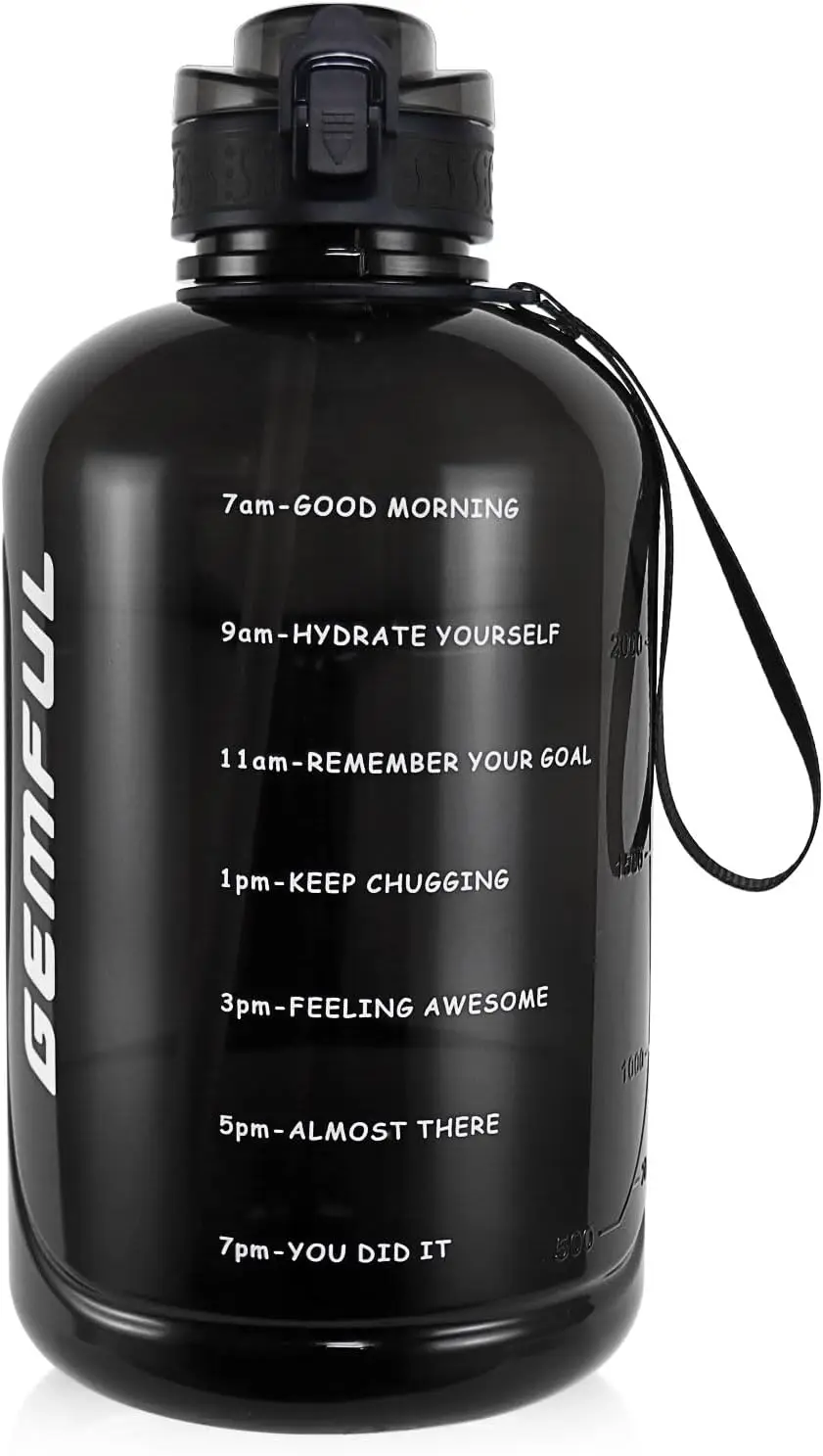 

Бутылка для воды объемом 3 л с соломинкой и маркером времени, не содержащая бисфенола А, герметичная, 101 унции для тренажерного зала, фитнеса, пеших прогулок (черная)