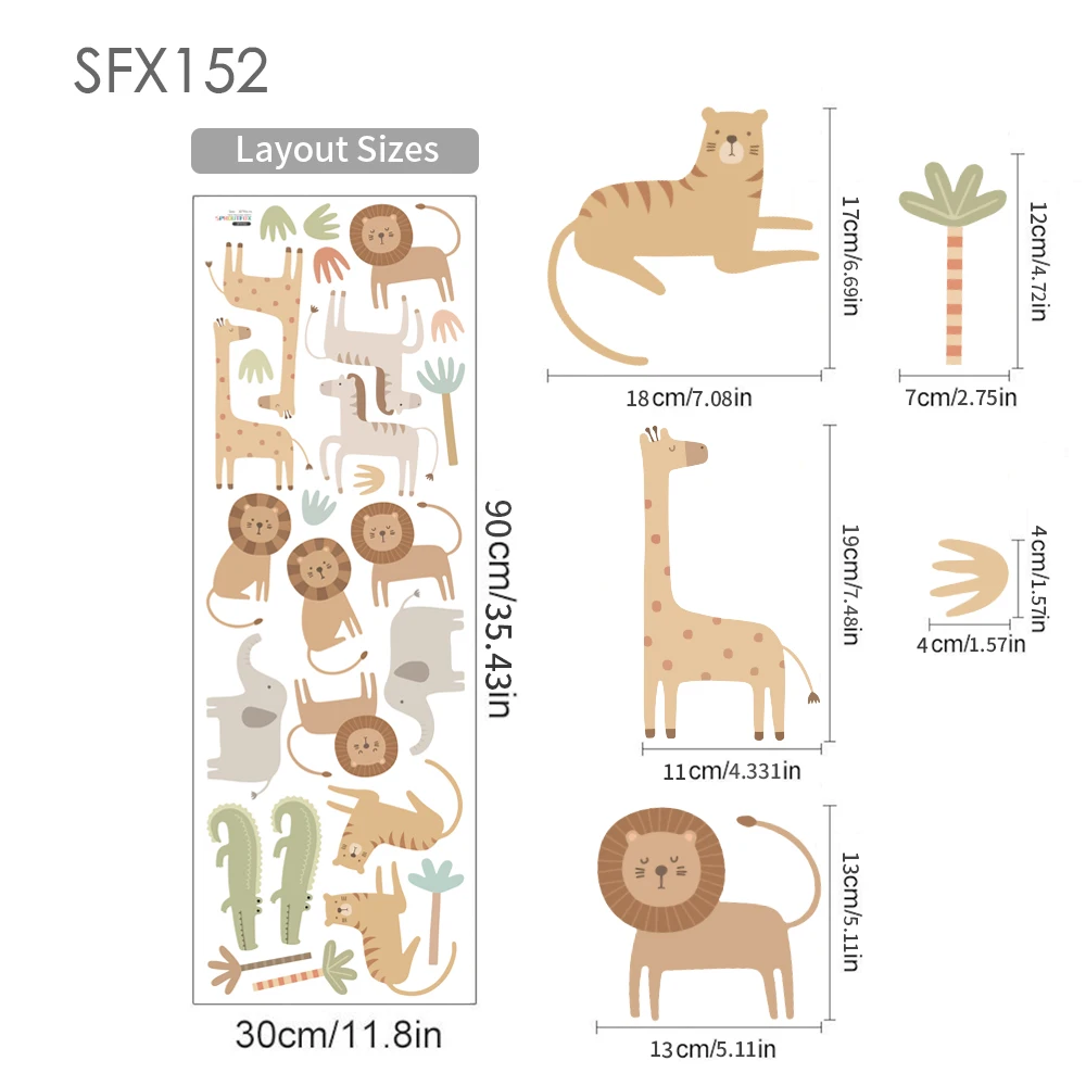 Lindo dibujos animados animales de Safari León jirafa elefante guardería pegatinas de pared para habitaciones de niños decoración para sala de estar
