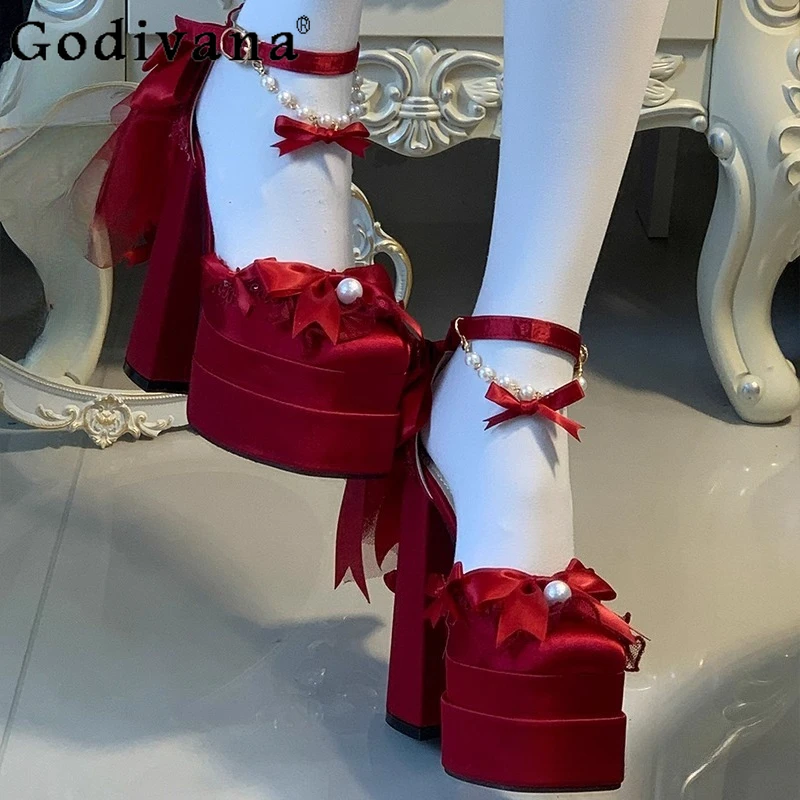 

Red High Heels Girls Women's Original Japanese Lolita Style Sweet Elegant Platform Shoes Ladies Sweet Wedding Pumps Autumn 2025