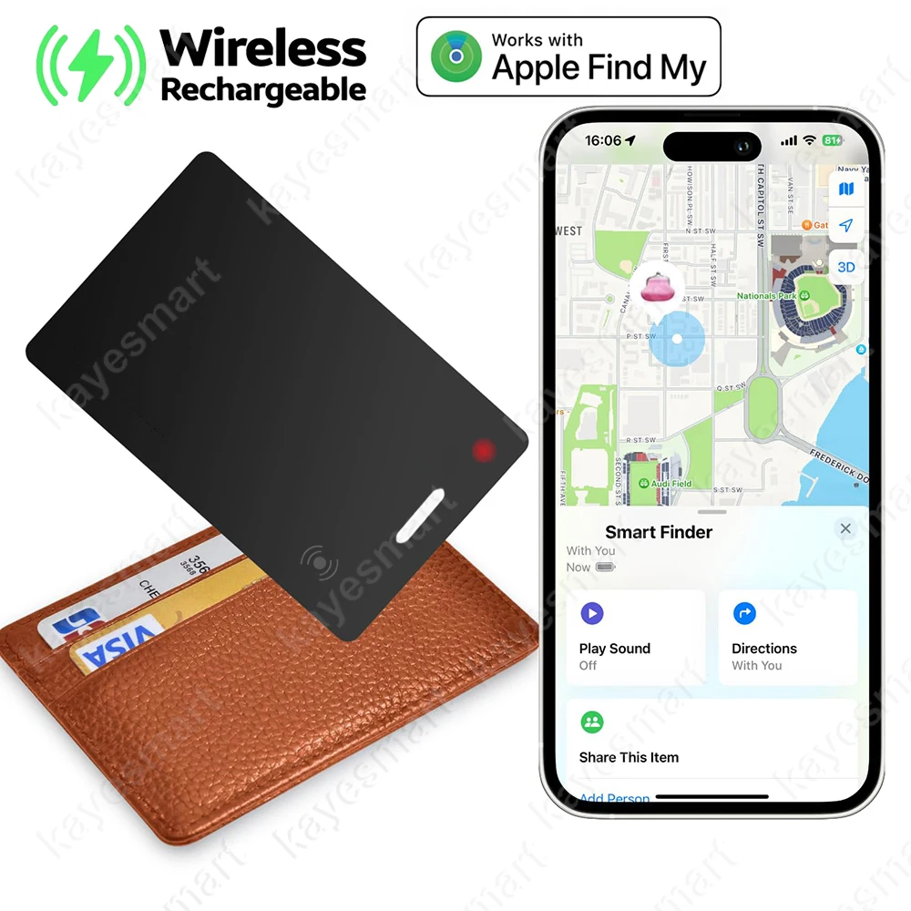 지갑 추적기 카드 무선 충전 지갑 파인더, Apple Find My Item Tracker, 수하물 태그 휴대폰 여권 및 기타 