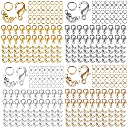 100Pcs Alloy Lobster Clasp Jump Rings Connector Clasp Crimp End Set For Bracelet Necklace Chains DIY Jewelry Making Supplies