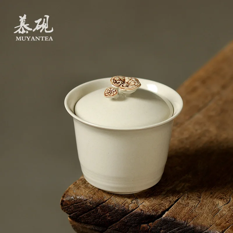 

Mutaohandmade Creative Handmade Vintage Kung Fu Set, Tea Brewing Bowl, Japanese Rock-Style Simple Ceramic Lidded Cup