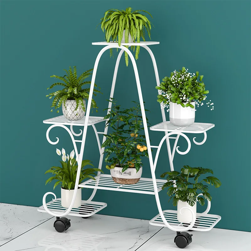 Wrought Iron Flower Rack Multi-Layer Floor-to-Ceiling Movable Household Flower Pot Bracket image 4
