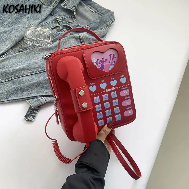 

Personality Telephone Handbags Women Crossbody PU Leather Shoulder Bag Retro Sweet Girl Fashion Phone Purses Y2k Aesthetic Bags