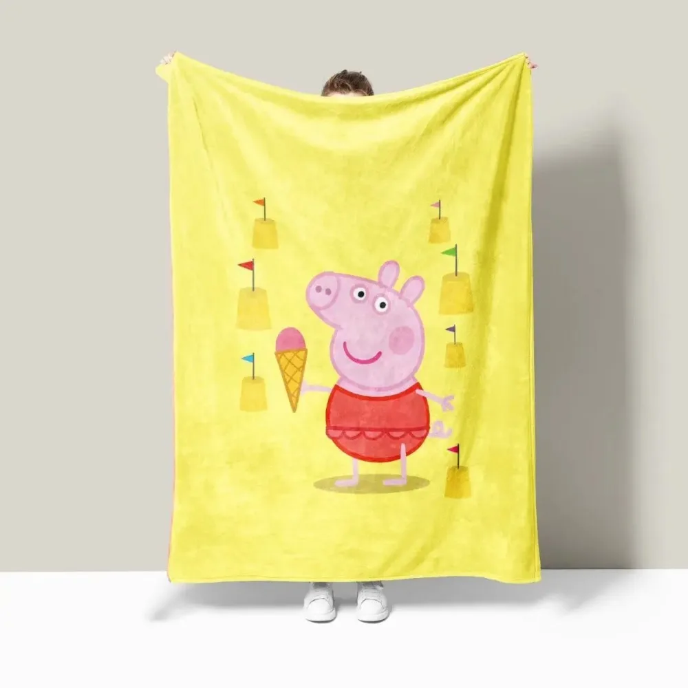 70*100 ซม.Peppa Pig เด็ก Flannel ผ้าห่มหนาขนแกะปะการังสําหรับห้องนอนหน้าแรกเตียงโซฟา Plush Nap ของขวัญวันเกิด