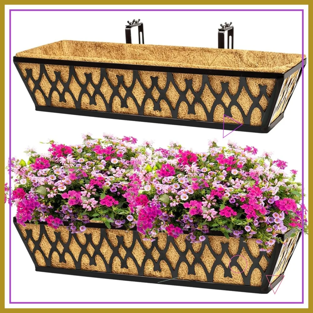 

2-Pack 24-Inch Adjustable Hanging Planter Box with Coco Liners for Outdoor Garden Decor - Black