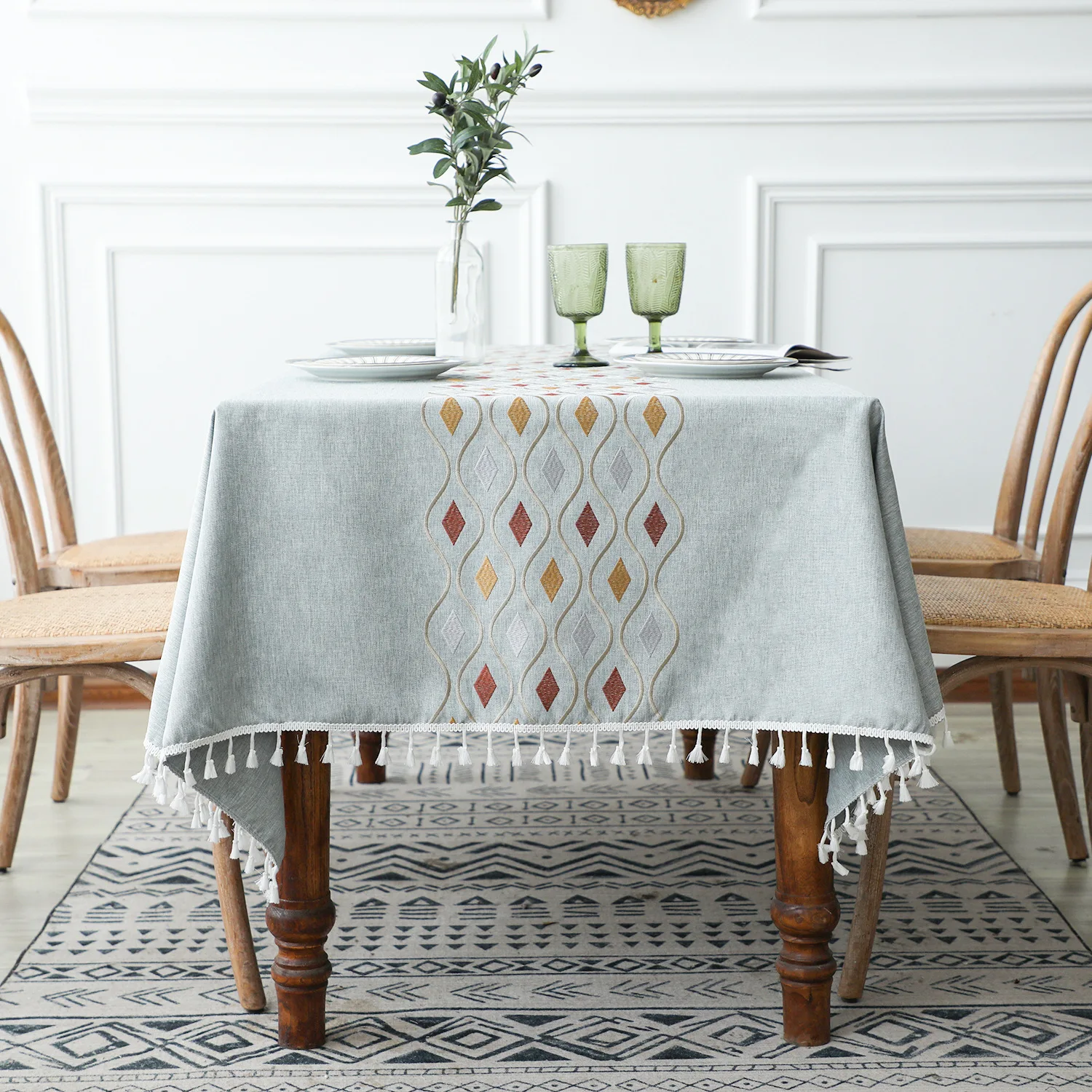

Embroidery Tablecloth Nordic Rectangular Tablecloth Cotton Linen Fabric for Home Kitchen Table Korean-style Coffee Tablecloth