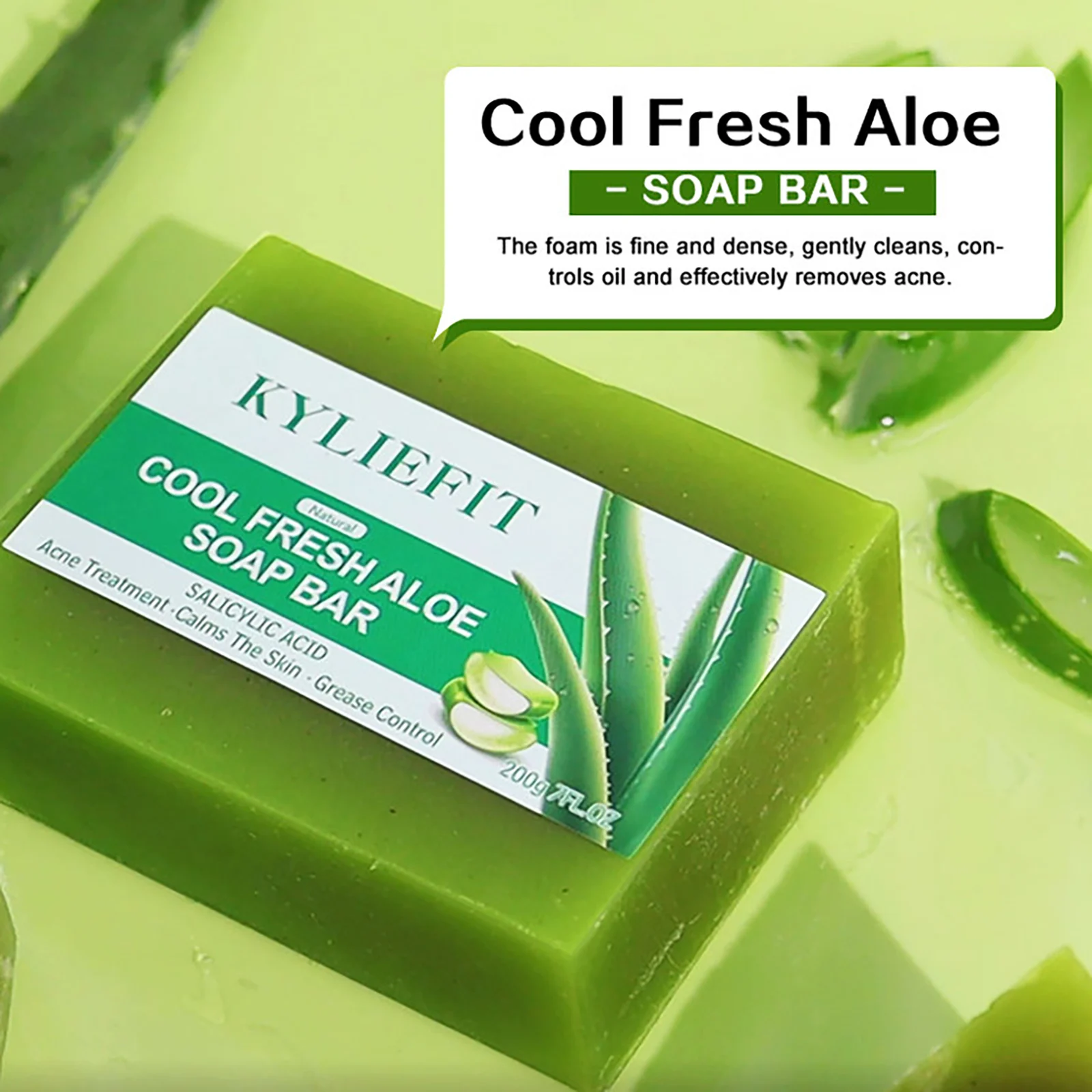 Cool Fresh Natural Aloe Vera Soap Bar for All Skin Types, Reduce Black Spots and Acne, Lightening, Oil Control, Deep Clean