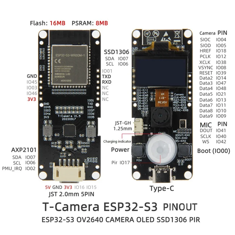 A29F-ESP32-S3FN16R8 ESP32-S3 Development Board T-Camera S3 0.96" OLED Display Wifi Bluetooth 2Mpix Pixel HD Camera 16MB FLASH Me
