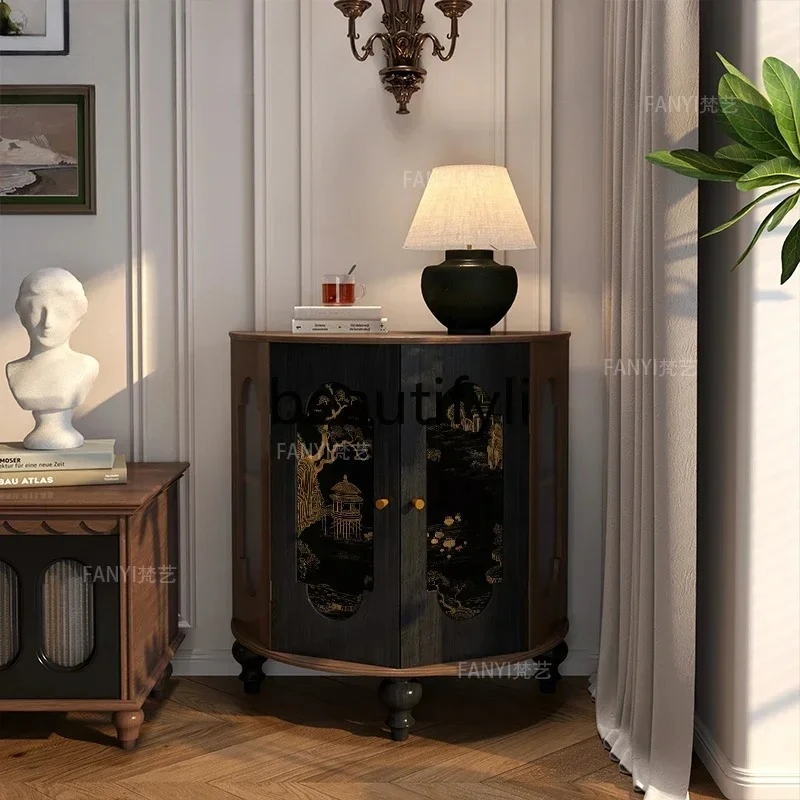 Semi-circular Storage Cabinet Chinese Classical Entry Door Entrance Cabinet Hallway Solid Wood Side Cabinet