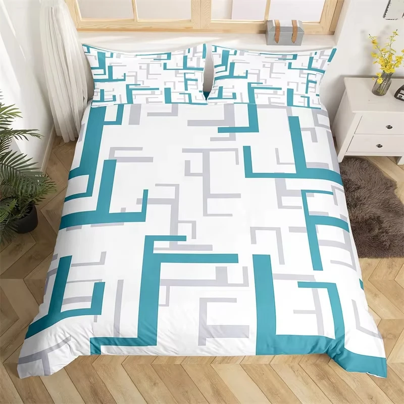 Modern Geometric Duvet Cover 3D Abstract Lines Bedding Set Microfiber Lattice Plaid Comforter Cover Single Double Twin King Size