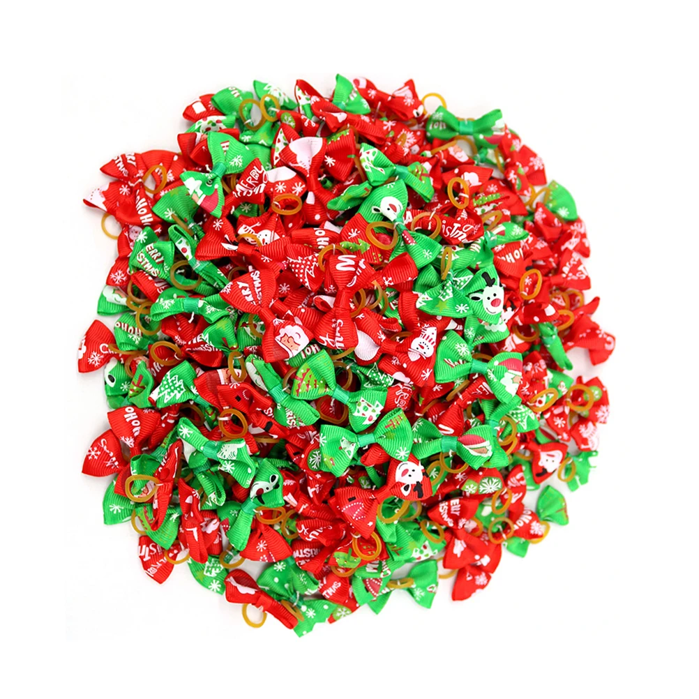 

40pcs Pet Hair Band Bowknot Christmas Dog Hair Rope Cloth Accessories For Cat Mixed Style Adorable Gift Puppy