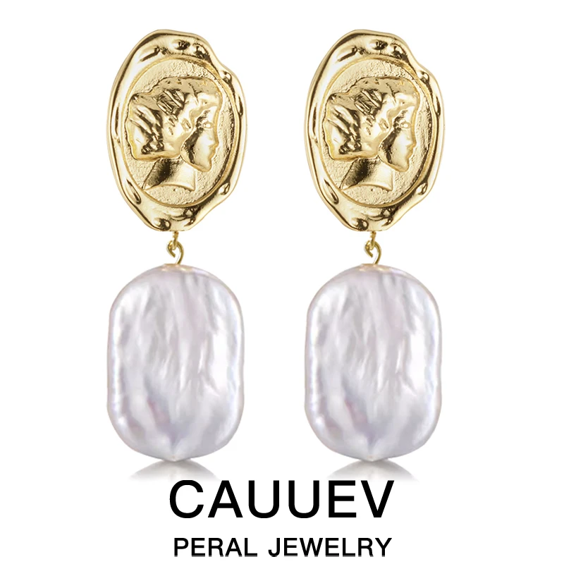 Women's Square Baroque Natural Pearl Drop Earrings Vintage Trendy Chic Designs Dangle Jewelry Party Gifts