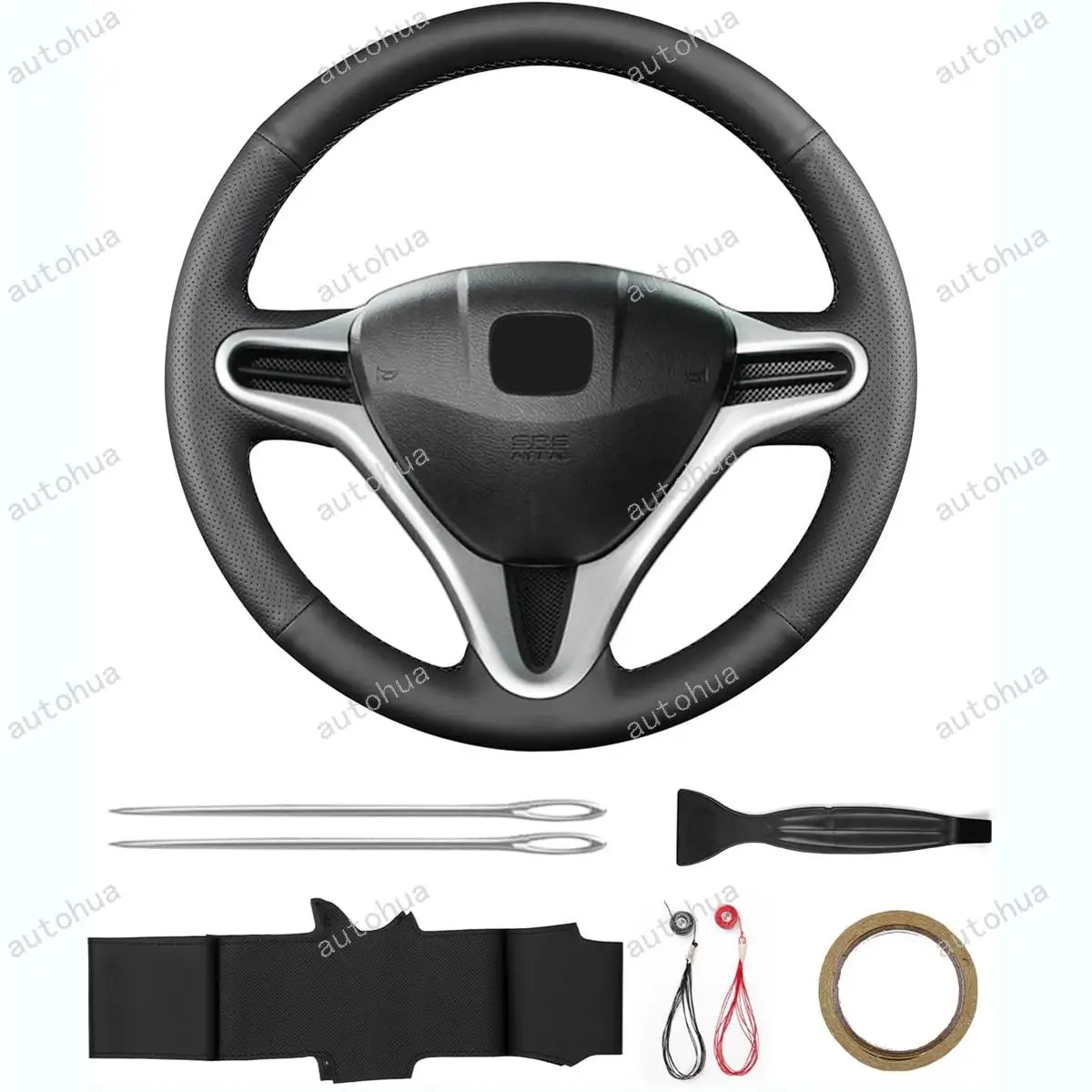

Hand-Stitched Steering Wheel Cover for Honda 2013 Fit EV/ 2012 Insight/2012 Fit Sport/2009 Fit/2009 City Breathable Leather