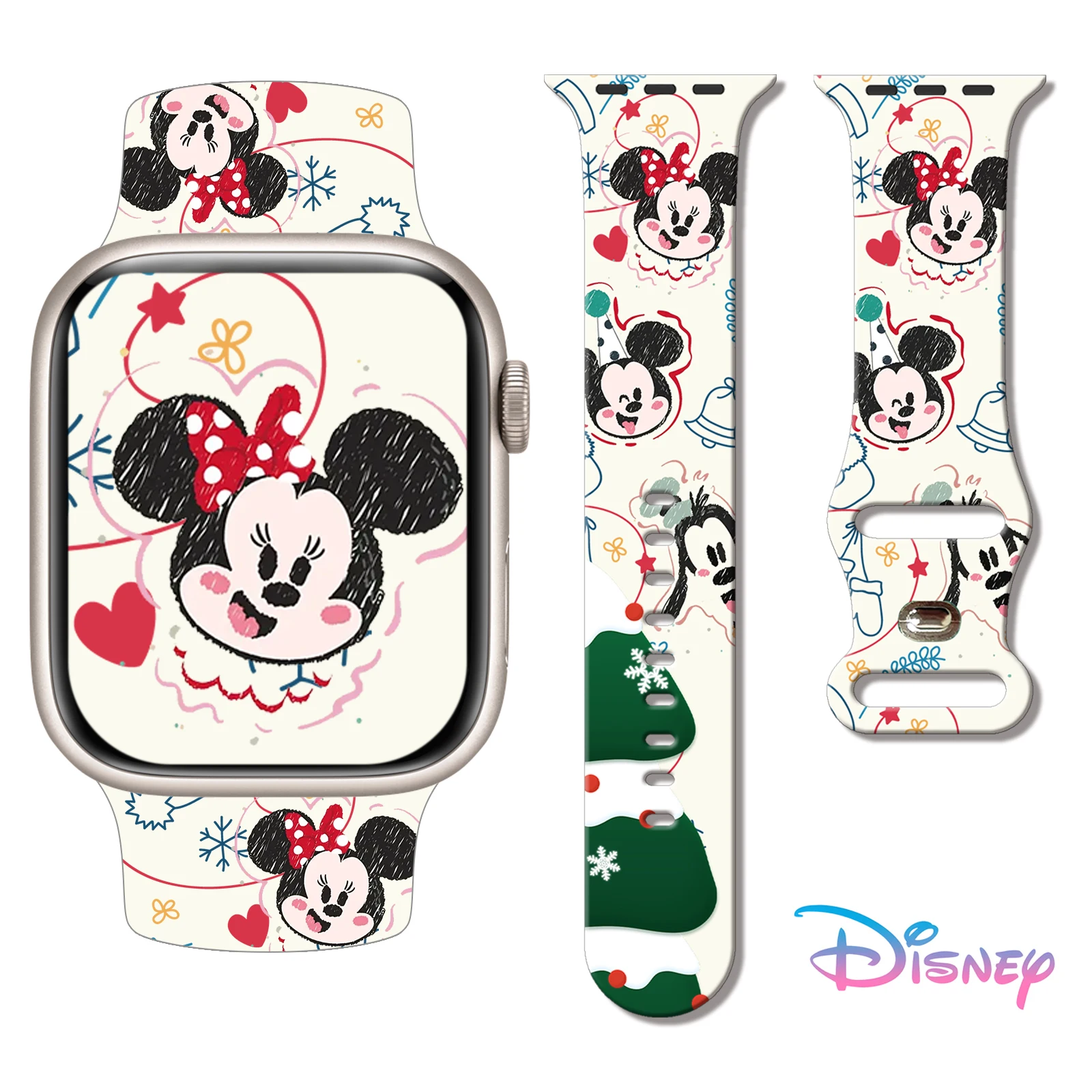 

Disney Christmas Cute Minnie Print Band for Apple Watch Series 11/10/9/8/SE, Soft Replaceable Silicone Strap 46mm 45mm 44mm 42mm