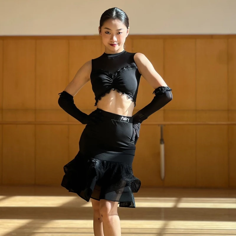 

Sexy Black Latin Dance Clothing Adults Chacha Ballroom Dance Competition Costume Women Latin Dance Clothing Stage Wear SL11543