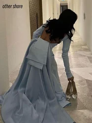 Other Shore Elegant Vintage Sweet Blue Simple Backless Sexy Customize Formal Occasion Prom Dress Evening Party Gowns