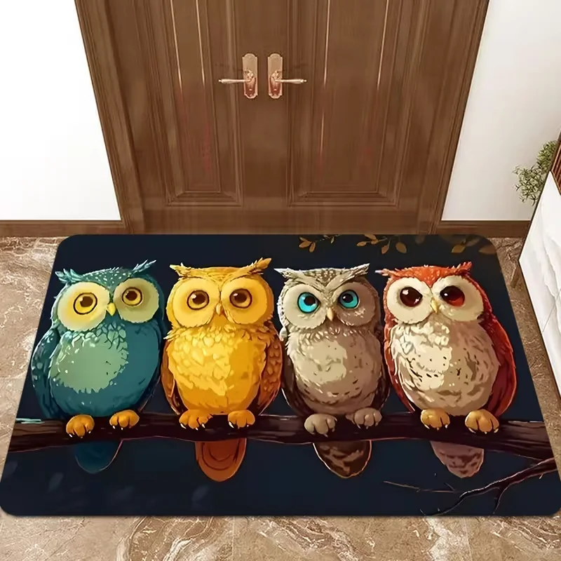 Colorful Owl Branch Print Door Mat Non Slip Entrance Carpet For Front Door Bedroom Indoor Outdoor Home Decor