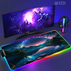 Led Large Desk Mat Fantasy Mountain Landscape Rgb Mousepad Carpet with Backlight Mausepad Lockrand Colorful Mouse Pad Desk Mats