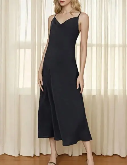 2023 فستان نسائي أنيق جديد من الساتان خلات مثير بحمالات فرنسية فستان طويل ملابس نسائية #5