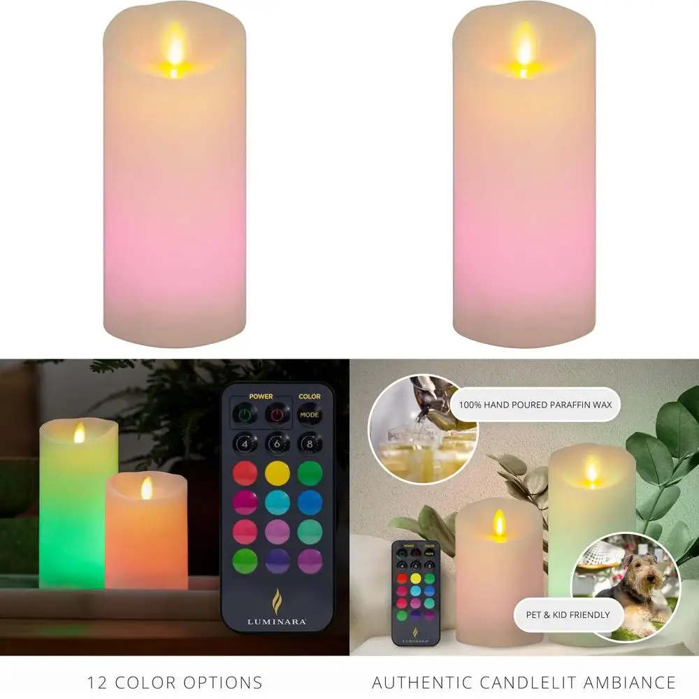 

Color-Changing LED Candle with Real Wax and Moving Flame, Battery-Powered, Remote-Controlled, Unscented, Safe for Use