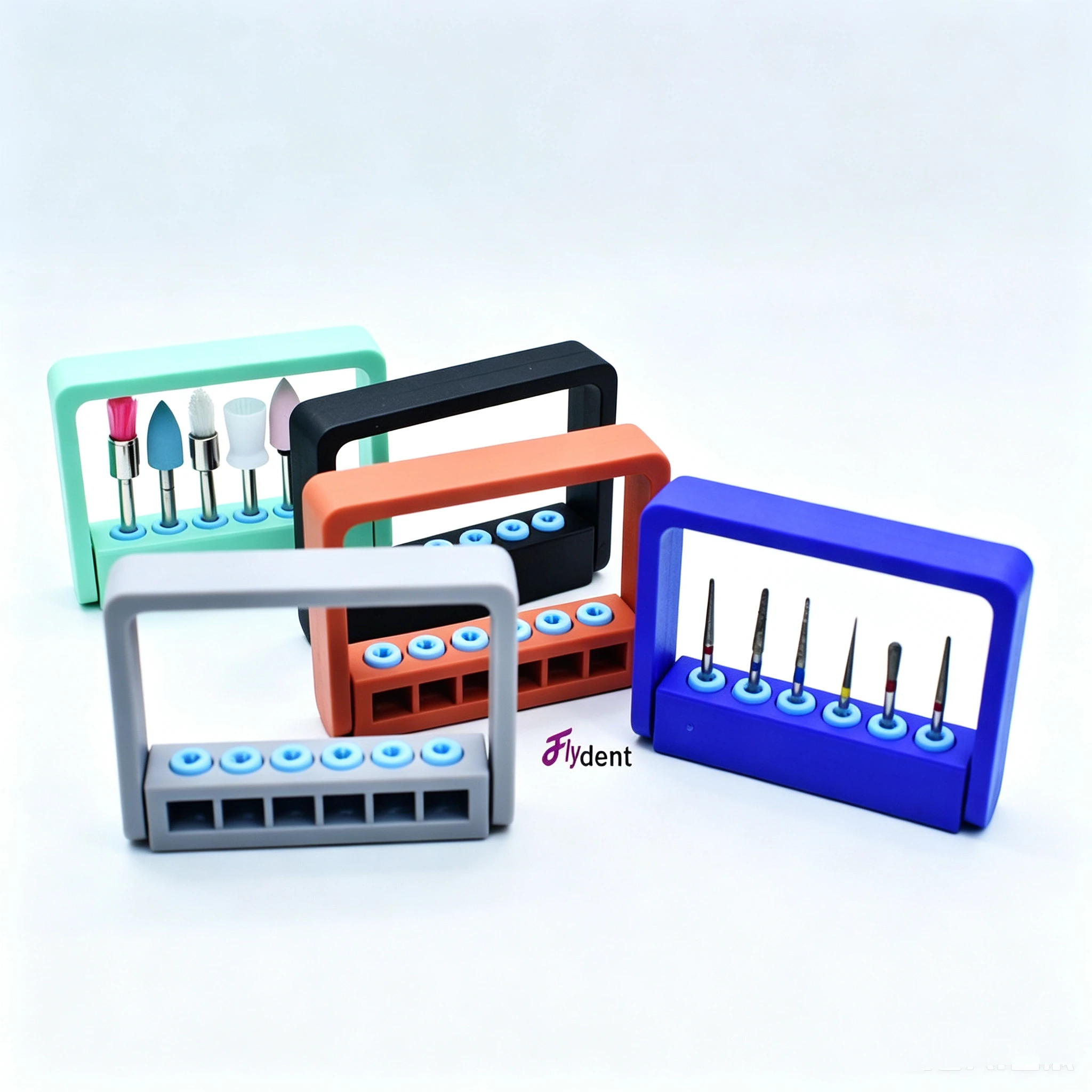 Dental Color Burs Holder Sterilizer Drills Block for High/Low Speed Bur Box Silicone Autoclavable 6 Holes