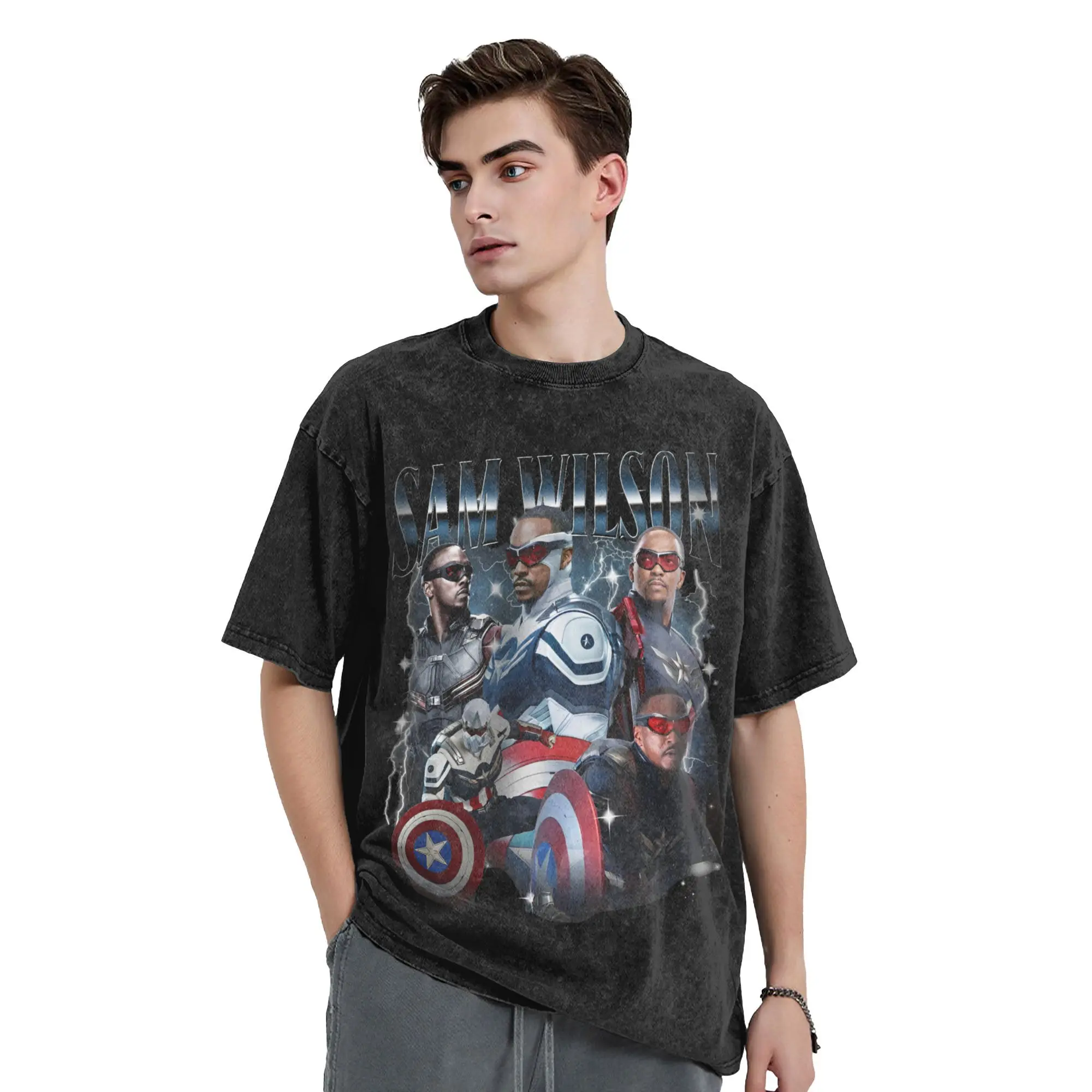 Captain America: Brave New World Outfit Washed T Shirts Men Women Streetwear Hip Hop T-Shirt Summer  Tee Shirt Short Sleeve