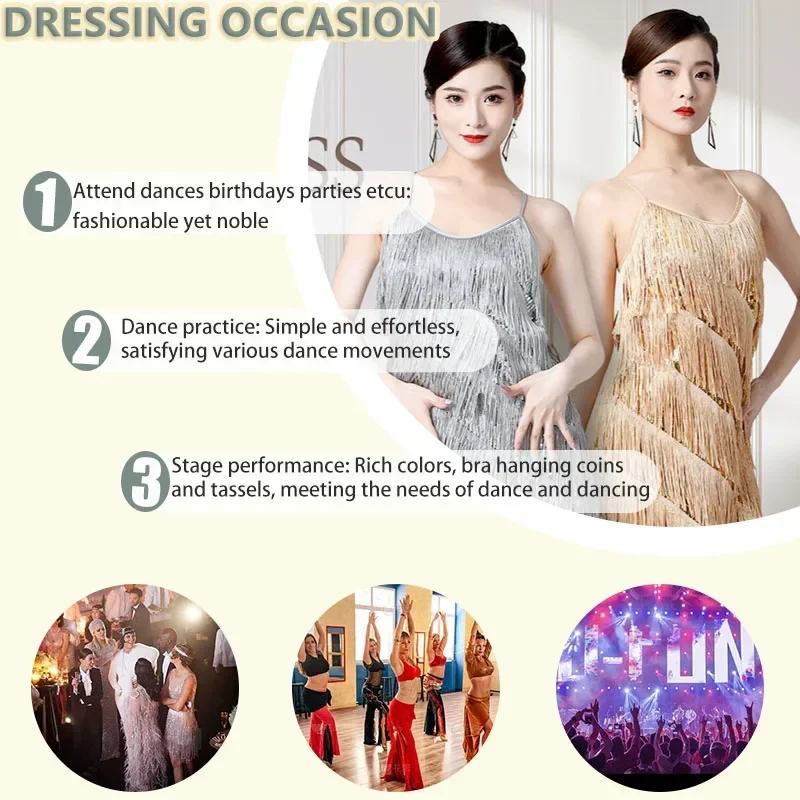 Vestido de baile latino para mujer adulta, camisola a la moda con lentejuelas y borlas, falda larga, traje de escenario de Tango, vestido de noche, uso diario