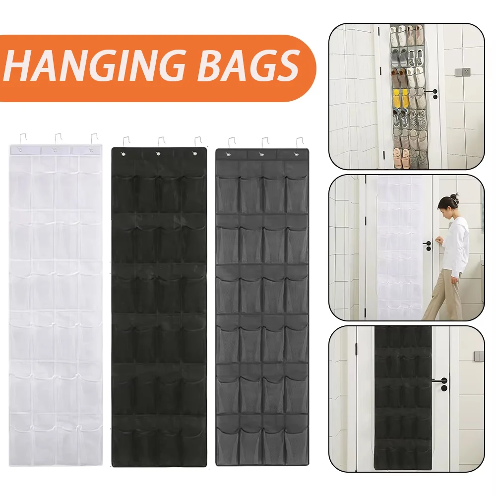 24/28/35 Mesh Pockets Over The Door Hanging Shoe Organizer Wall Hanging Shoes Storage Rack for Cabinet Closet Sundries