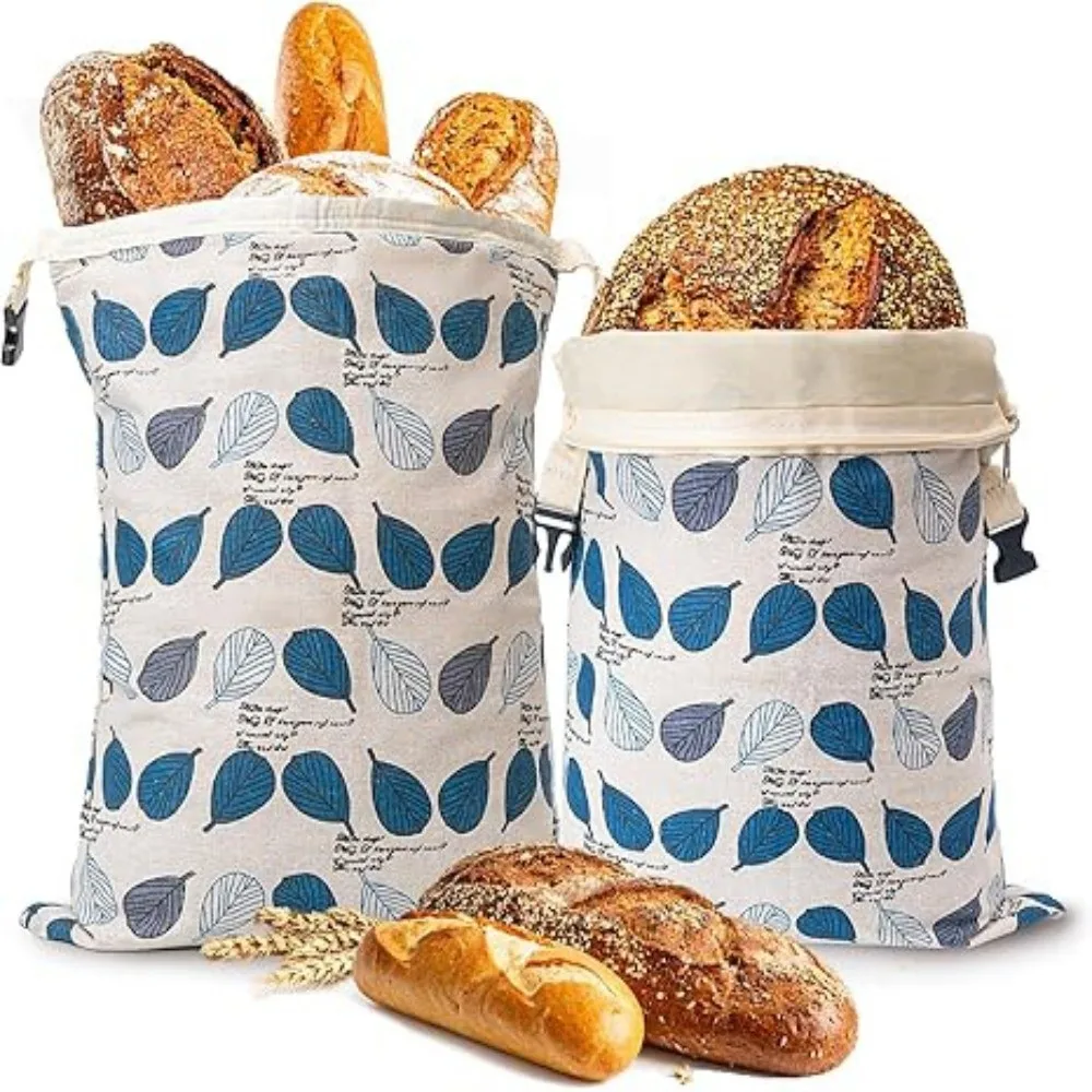 Reusable Beeswax Bread Bags Cotton Beeswax Coated Bread Storage Bags 43*33cm Zipper Closure Fresh-Keeping Bread Bags Freezer Use