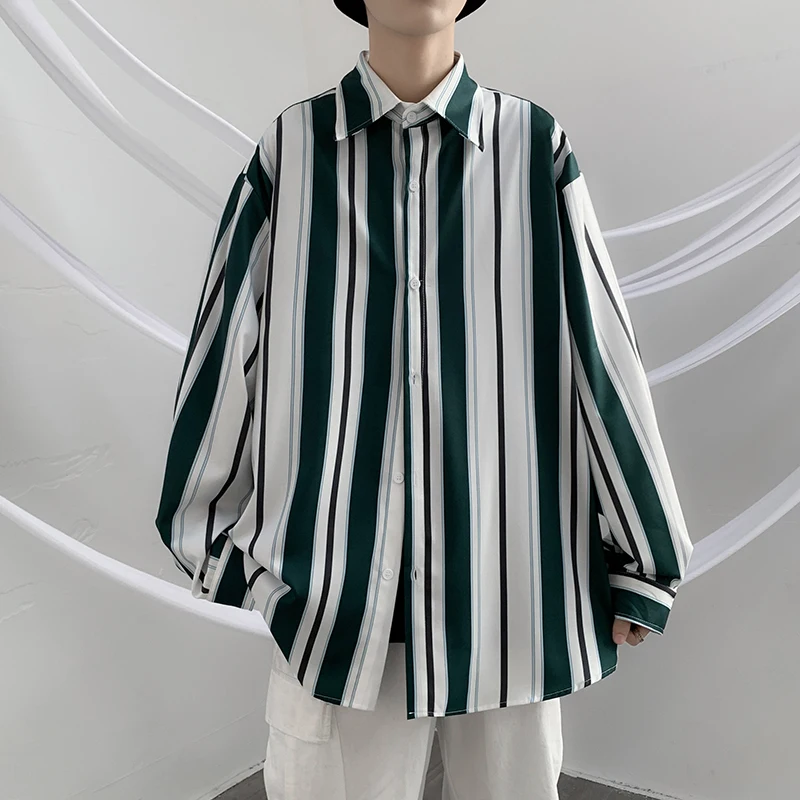 

Summer Men's Dress Shirts Striped Man Casual Business Blouse Tee Shirt Long Sleeve Loose Spring Autumn Winter Work Streetwear