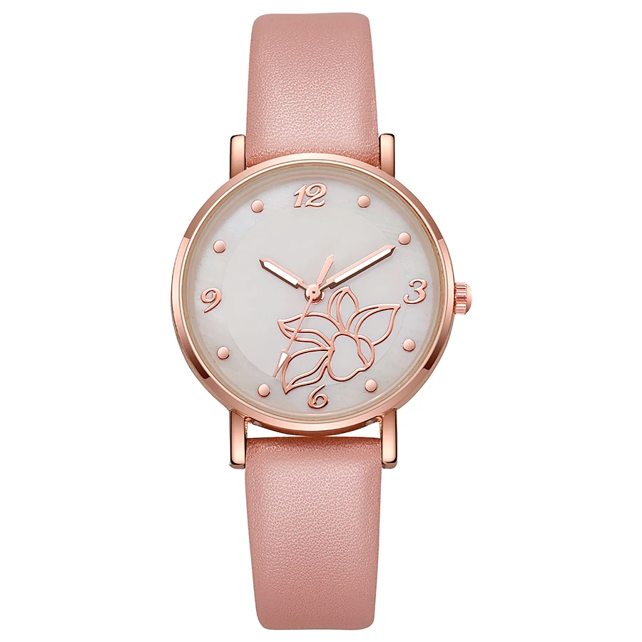 Montre en cuir pour femme, fleur simple, nouvelle mode