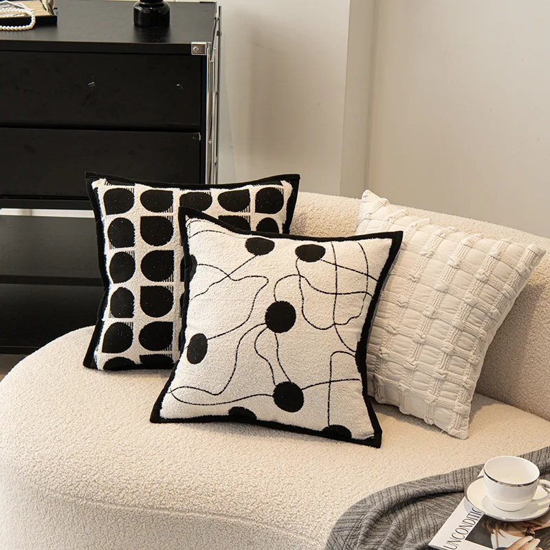 2026 Black White Light Luxury Cushion Cover Camellia Jacquard Embroidery Pillow Covers Decorative Nordic Living Room Pillowcases
