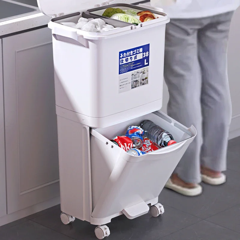 Kitchen Square Wastebasket Double-Layer Sorting Trash Can Press Type Plastic Large Trash Bin with Lid Household Baskets