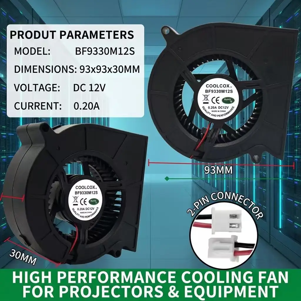 For COOLCOX BF9330M12S DC 12V 0.20A 9330 93x93x30mm 2Pin A1 Centrifugal Blower Projector Laser Inverter Chassis Case Cooler Fan