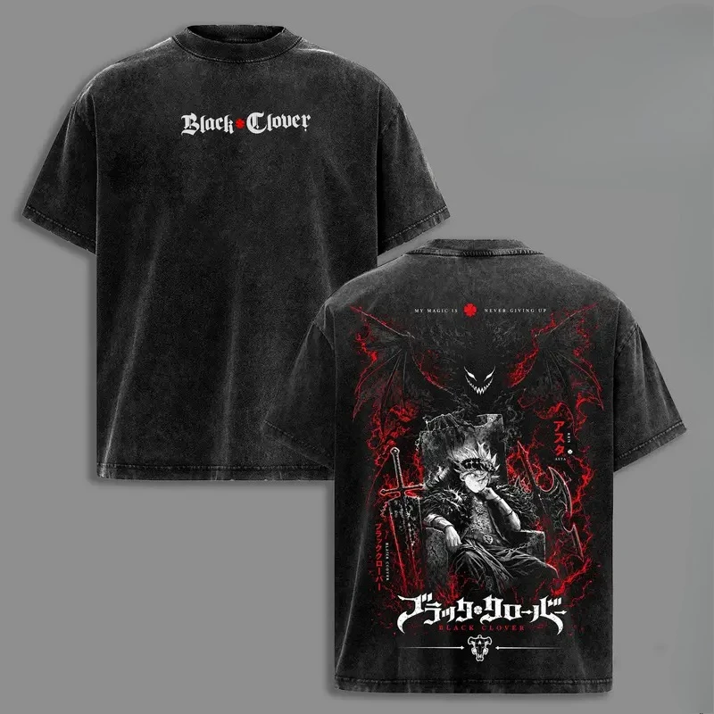 Manga Black Clover Asta Printed Tee Men Women Short Sleeve Clothing Washed Cotton T-shirt Summer Casual T Shirt Harajuku Tshirt