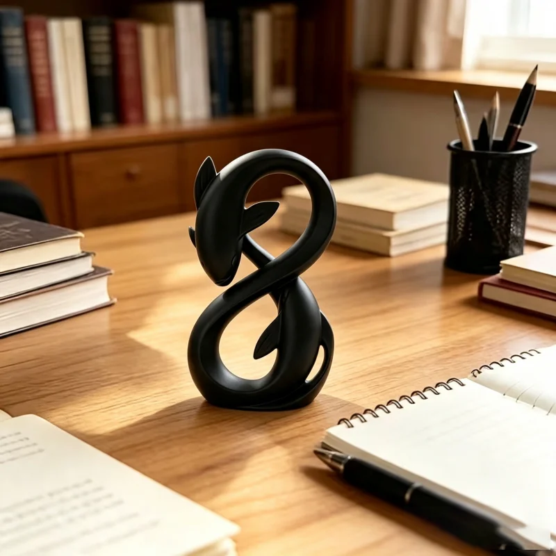 3D Printed Infinite Loop Fish Figurine,8-Shaped Fish Sculpture,Desktop Ornament For Living Room Office Table Home Decor