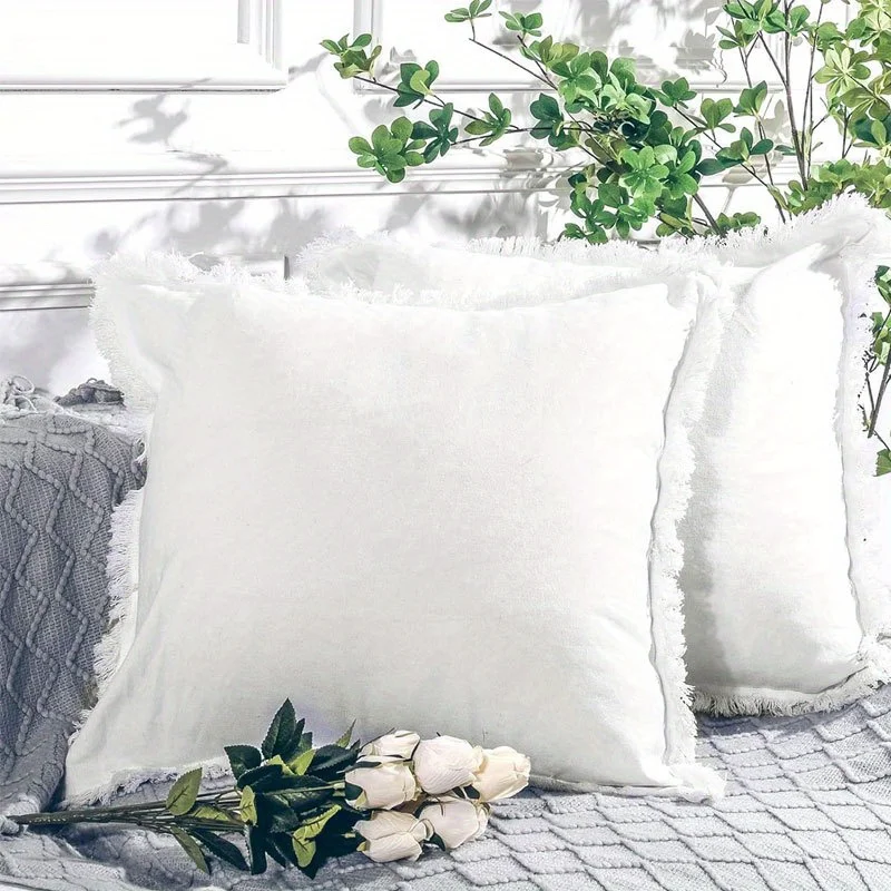1pc 100% Cotton Fringed Throw Pillow Cover - Soft Cozy Boho Cushion Covers with Tassel for Couch Sofa Farmhouse Natural Decor Sq