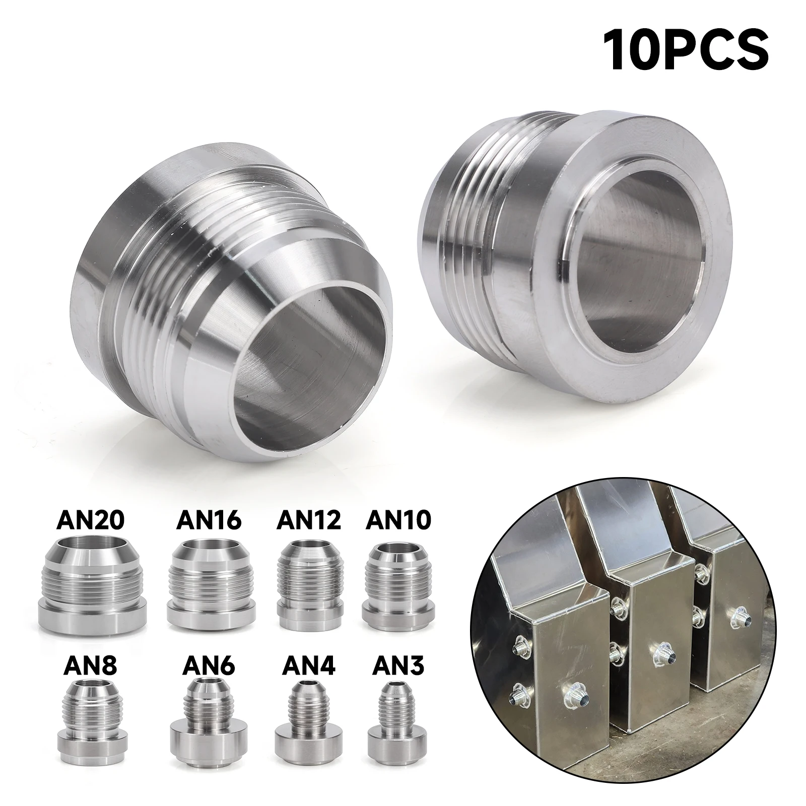 Male Billet 10PCS AN6 AN8 AN10 AN12 AN16 AN20 Stainless Steel Straight Weld Fitting Adapter For Universal Vehicle Nitrous Bung