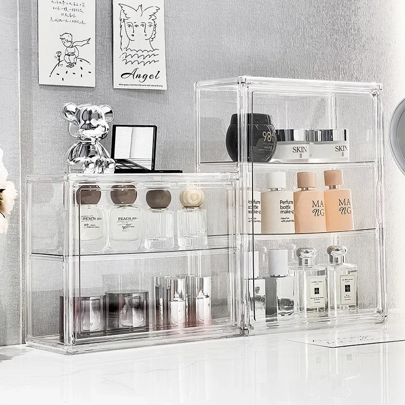 Acrylic Makeup Storage Box Transparent Dustproof Perfume Skincare Figurine Display Storage Shelf Home Kitchen Room Organizer