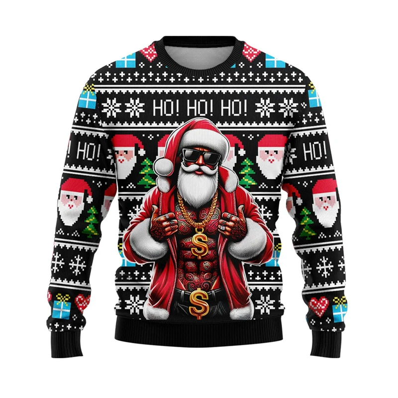 Funny 3D Print Santa Claus Reindeer Hoodies Men Women Ugly Christmas Pullover Pullovers Holiday Party Fall Mens Designer Clothes