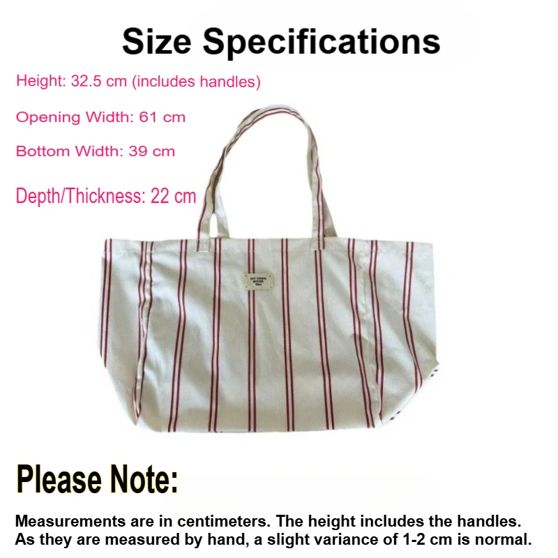 Simple Style Large Capacity Striped Handbag Canvas Tote Bag for Women, Girl Summer Daily Work Commute/Beach Purse Shoulder Bag