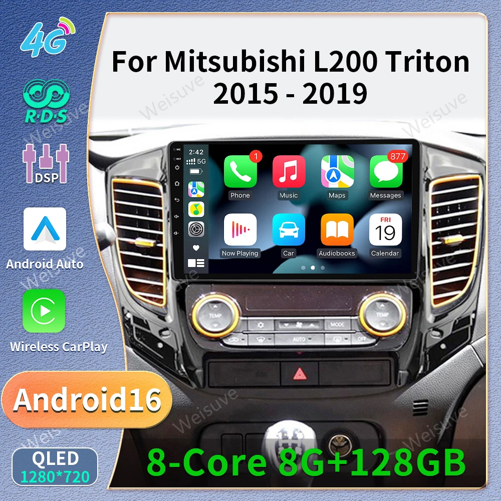 Lecteur multimédia vidéo Android 16 Carplay pour Mitsubishi Pajero Sport L200 Triton 3 2015-2019, navigation GPS, radio