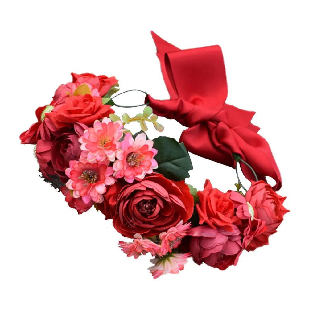 

Венок с ромашками, повязка для волос, красный головной убор с цветком премиум-класса, невеста, праздник, пляжная вечеринка, декор для волос, реквизит для фотосессии, вечерние головные уборы