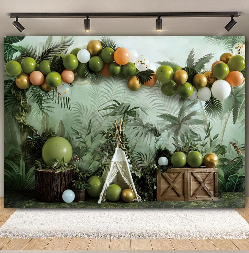 Newborn Baby 1st Birthday Jungle Safari Photography Backdrop Wild One Forest Animals Baby Shower Cake Smash Photo Background