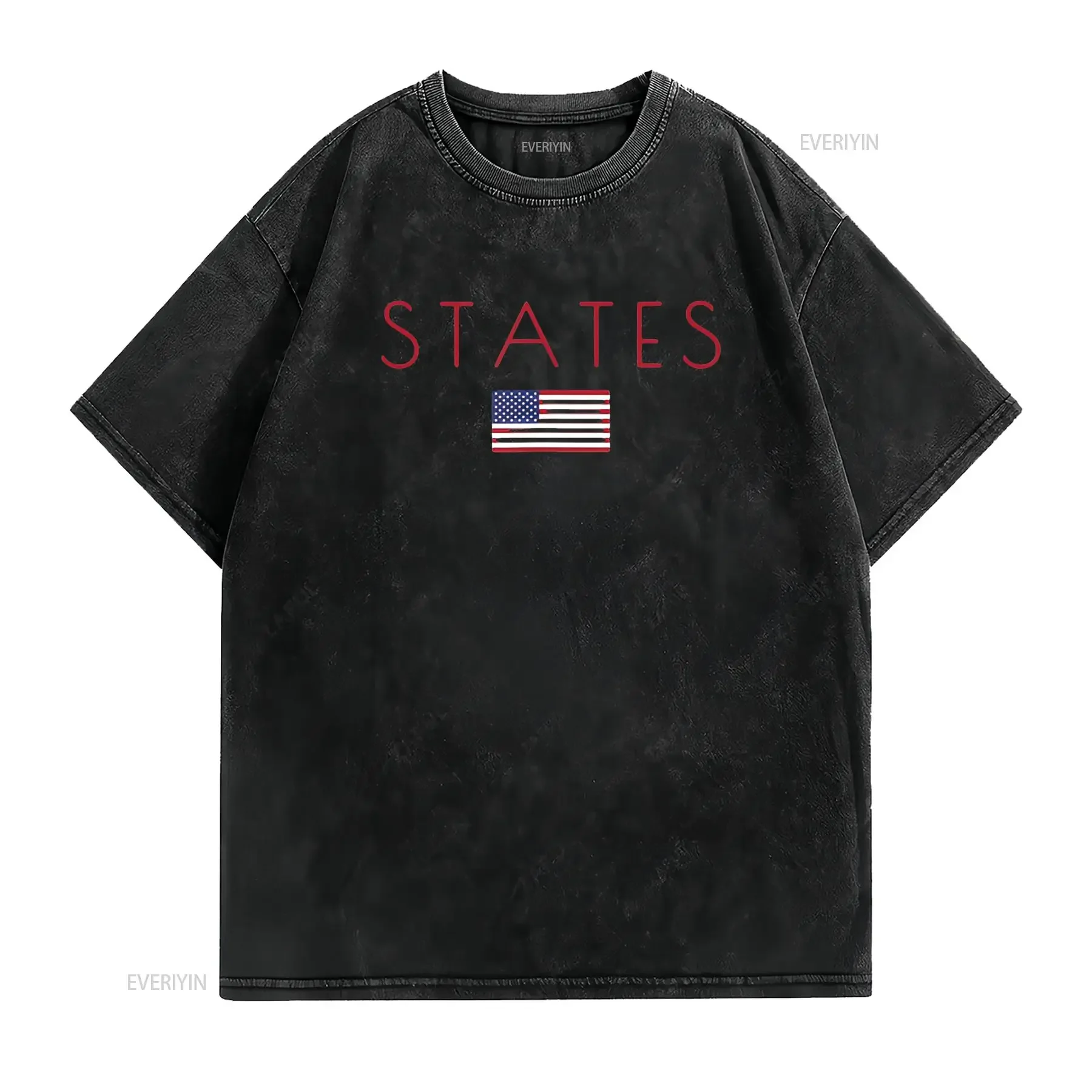 States United of America T Shirt vintage Washed fashion Versatile Casual designer clothes streetwear Slightly Unisex Breathable