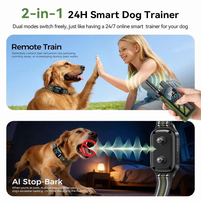 ROJECO 1000m Electric Dog Training Collar Digital Remote Control Vibrator IPX7 Waterproof Rechargeable Pet Dog Bark Stop Collar view 2